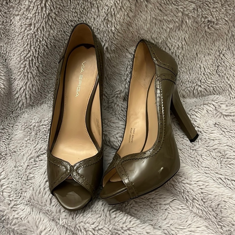 Via Spiga patent peep toe heels